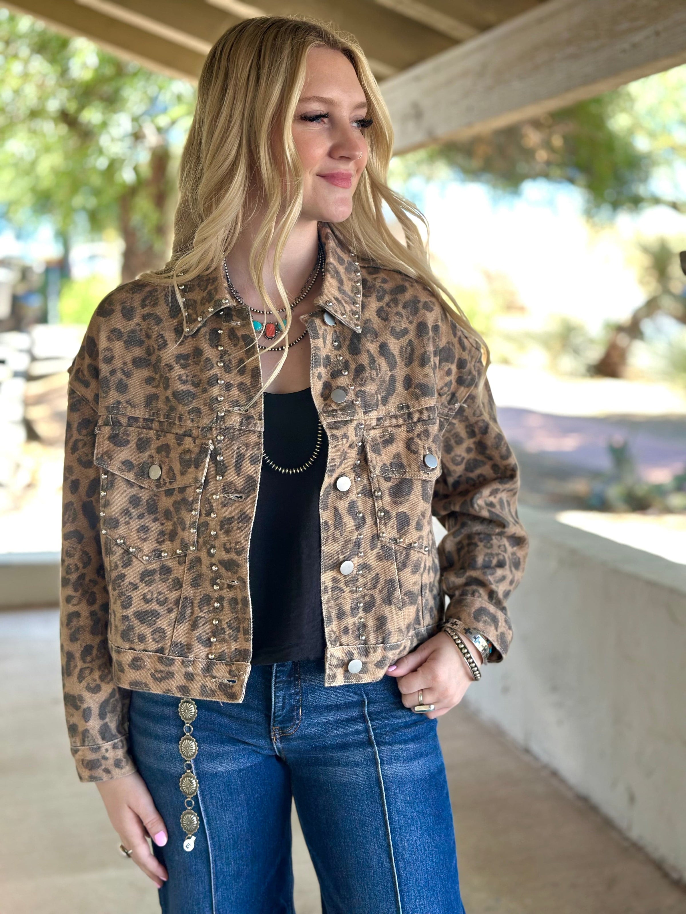 Shop Envi Me Tops and Tunics The Studded Jungle Leopard Jacket