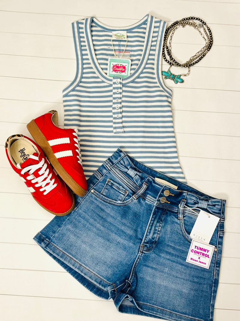 Shop Envi Me The Summer Blue Stripe Button Tank