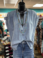 Shop Envi Me Tops and Tunics The Summer Chambray Denim V Neck Top