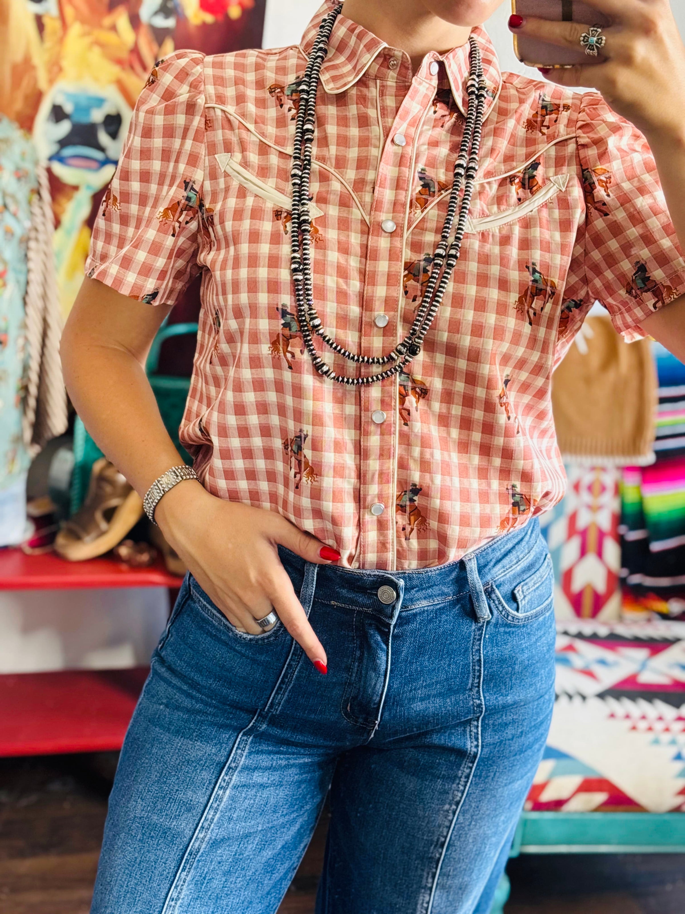 Shop Envi Me Sale The Summer Days Pink Gingham Retro Western Top