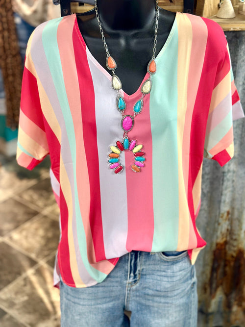 Shop Envi Me Tops and Tunics The Summer In The  Southwest Striped V Neck Top