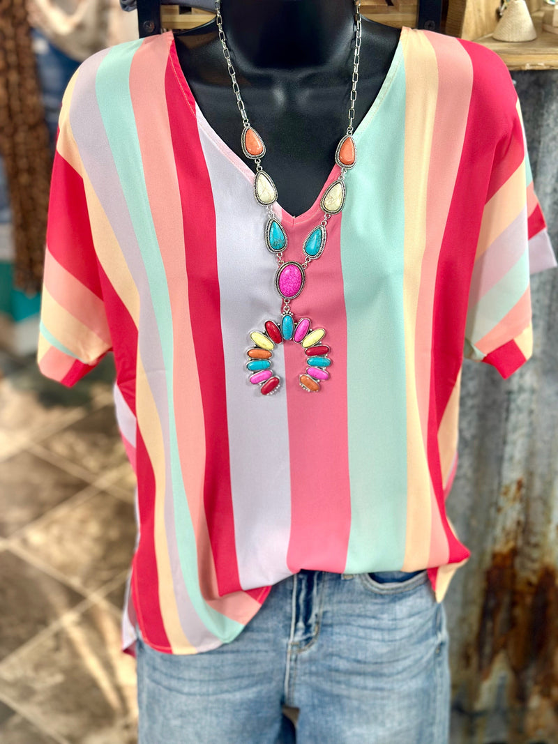 Shop Envi Me Tops and Tunics The Summer In The  Southwest Striped V Neck Top