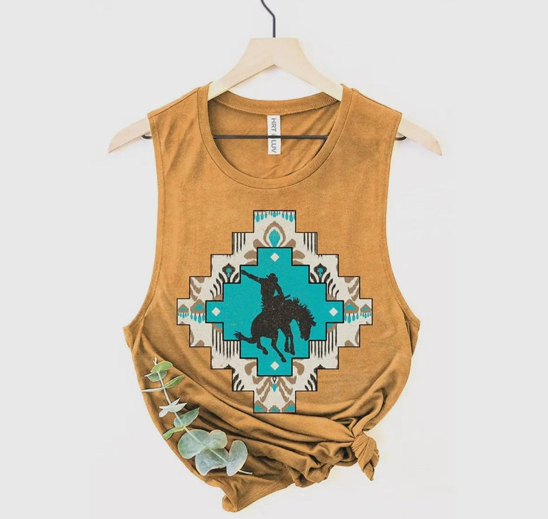 Shop Envi Me Tops and Tunics The Summer Mustard Aztec Cowboy Tank