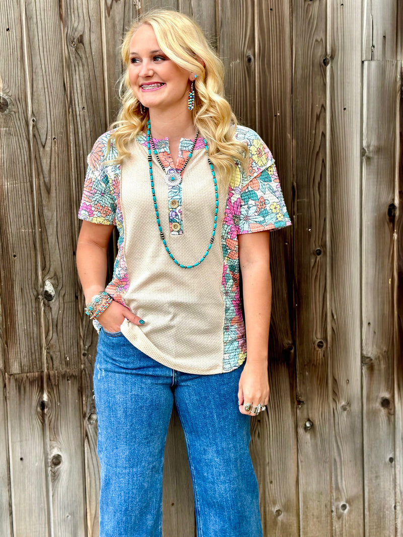 Shop Envi Me Tops and Tunics The Summer Nights Floral Waffle Top
