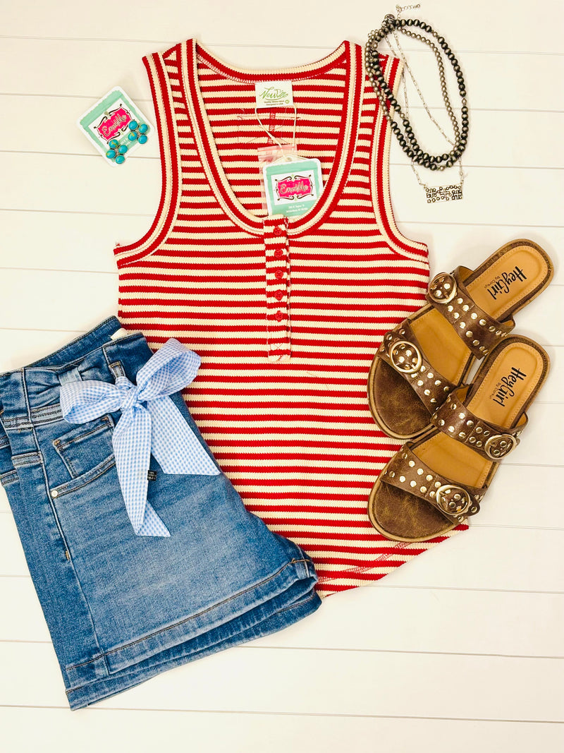 Shop Envi Me The Summer Red Stripe Button Tank