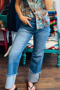 Risen Bottoms The Summer Risen High Rise Straight Leg Cuffed Denim