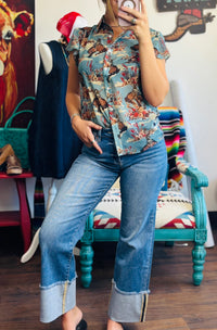 Risen Bottoms The Summer Risen High Rise Straight Leg Cuffed Denim