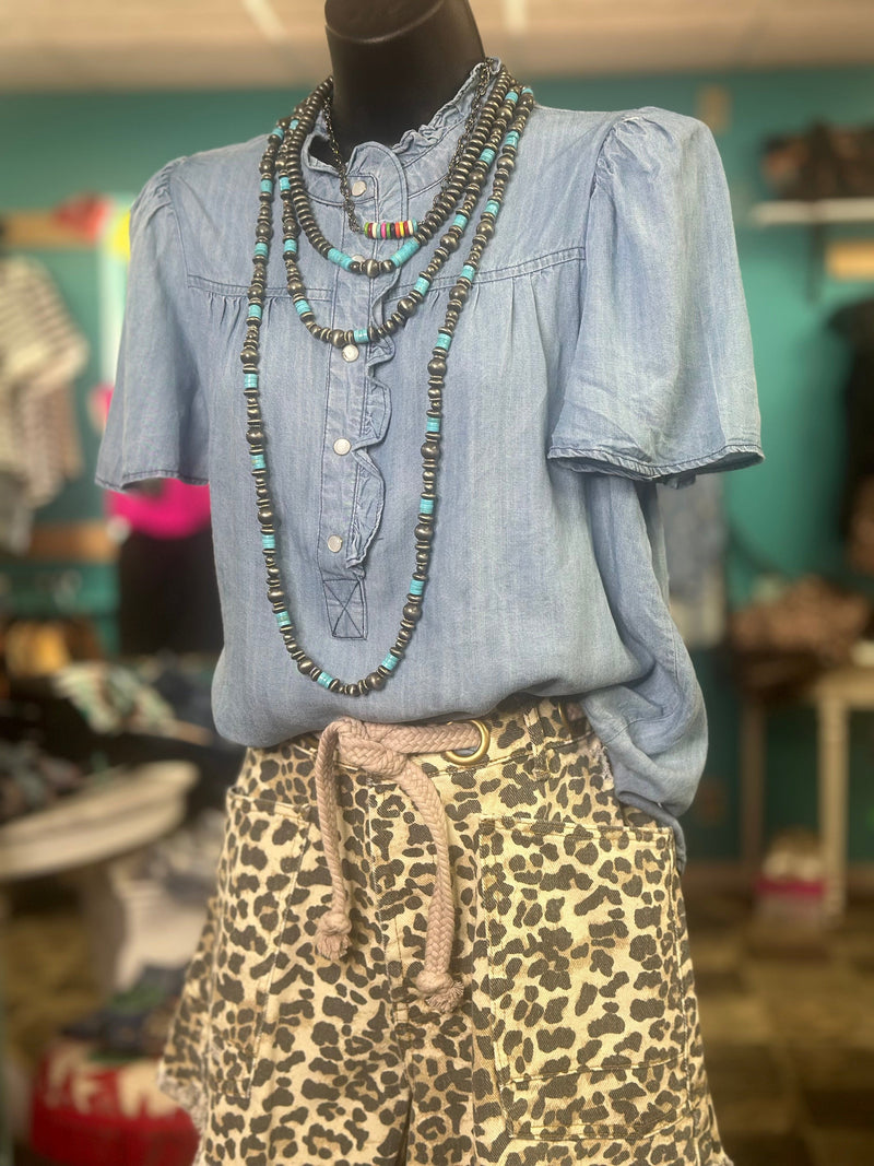 Shop Envi Me Tops and Tunics The Summer Ruffle Detail Chambray Top