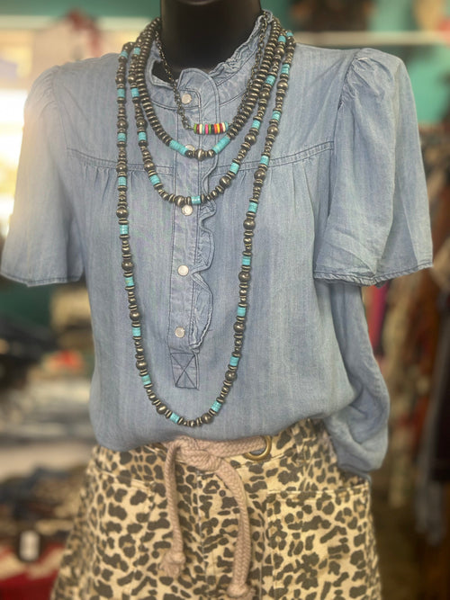 Shop Envi Me Tops and Tunics The Summer Ruffle Detail Chambray Top