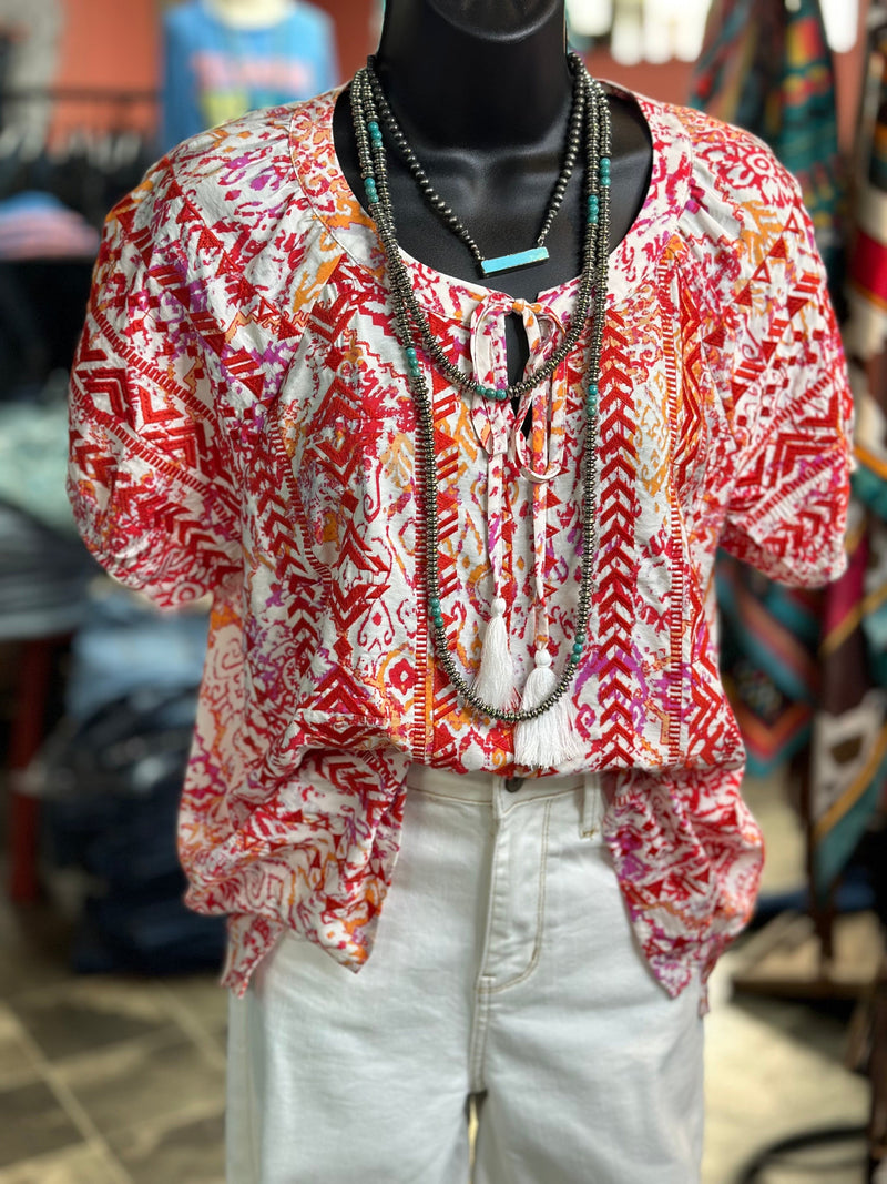 Shop Envi Me Tops and Tunics The Summer San Rojo Embroidered Top