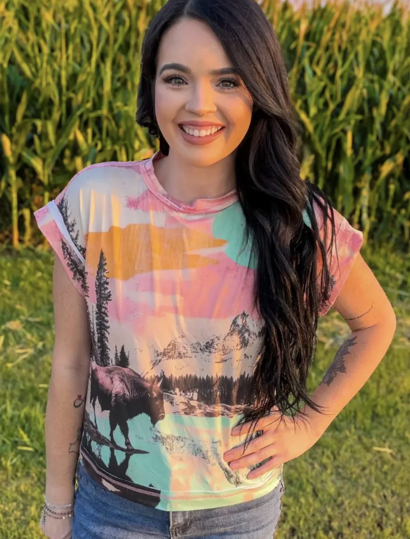 Shop Envi Me Tops The Sunset Buffalo Top