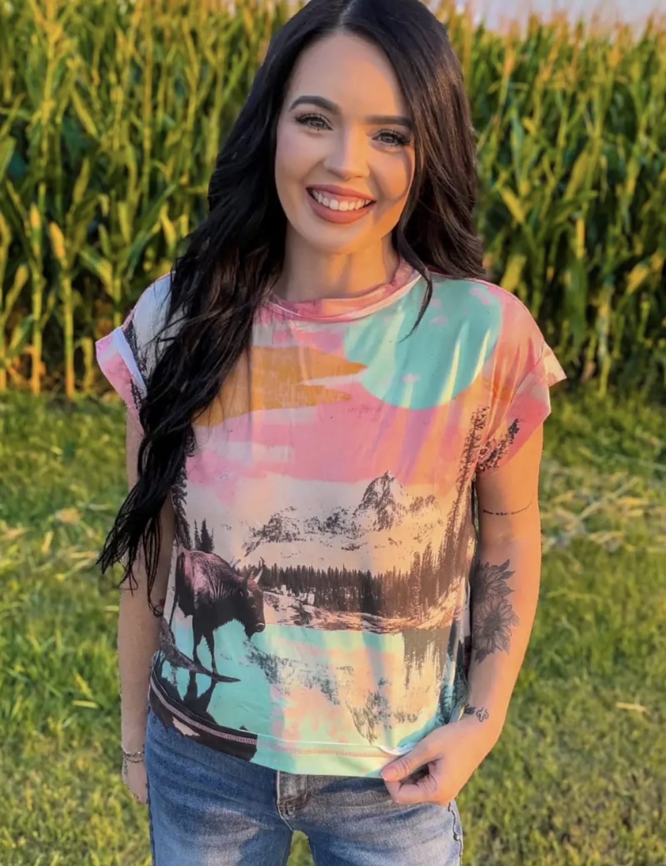 Shop Envi Me Tops The Sunset Buffalo Top