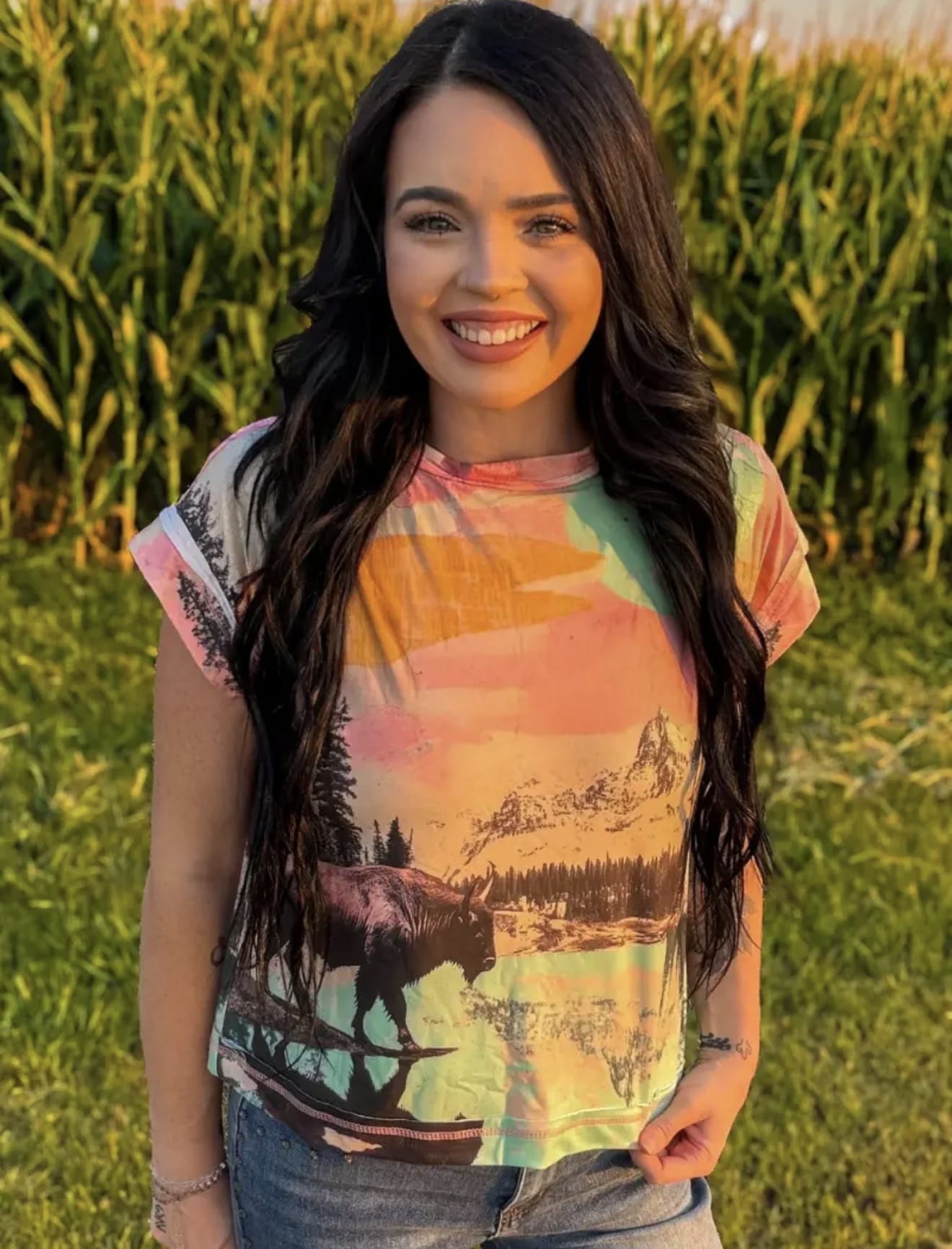 Shop Envi Me Tops The Sunset Buffalo Top