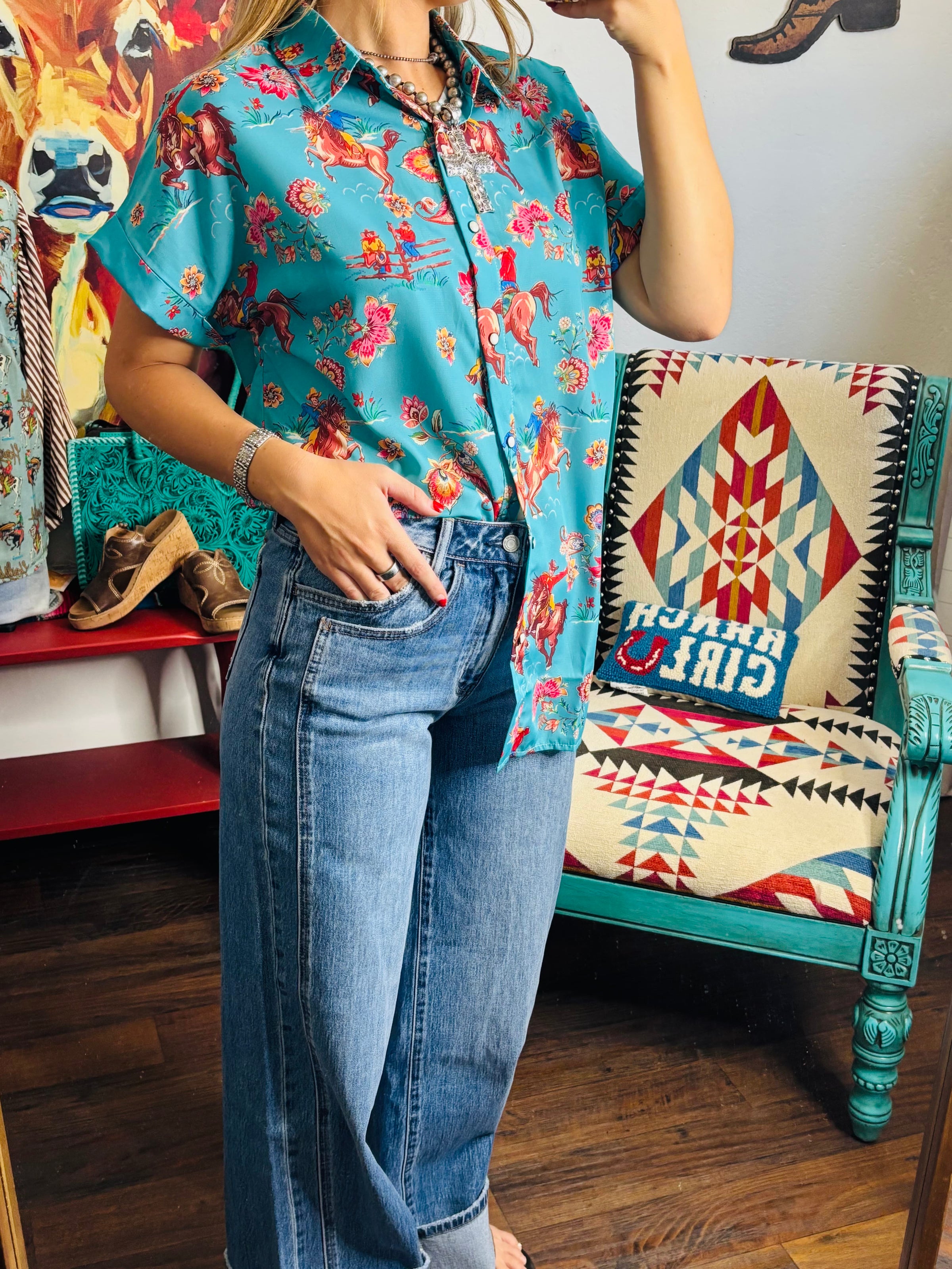Vervet Bottoms The Take Me To The Rodeo Cuffed Wide Leg Vervet Denim