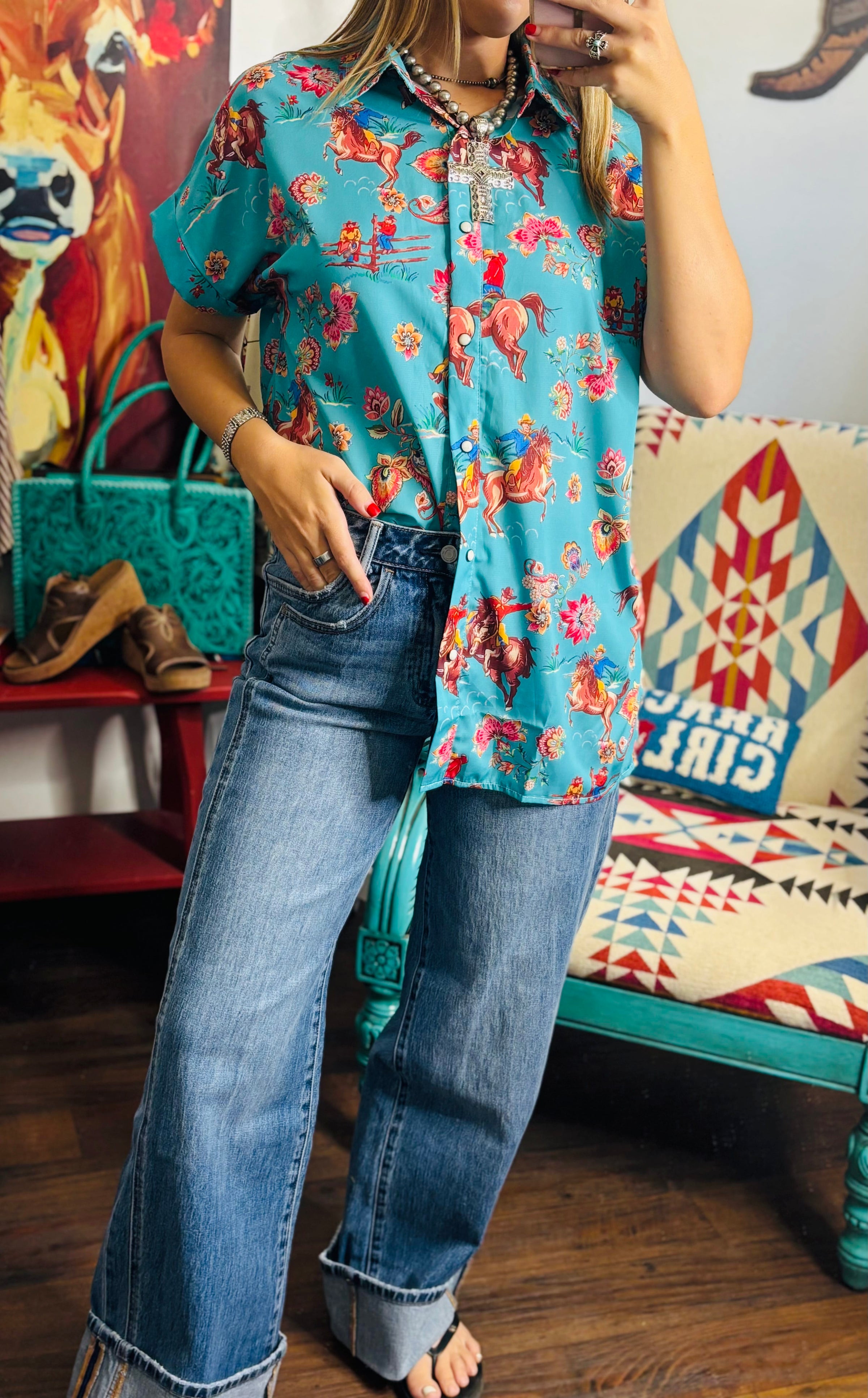 Vervet Bottoms The Take Me To The Rodeo Cuffed Wide Leg Vervet Denim