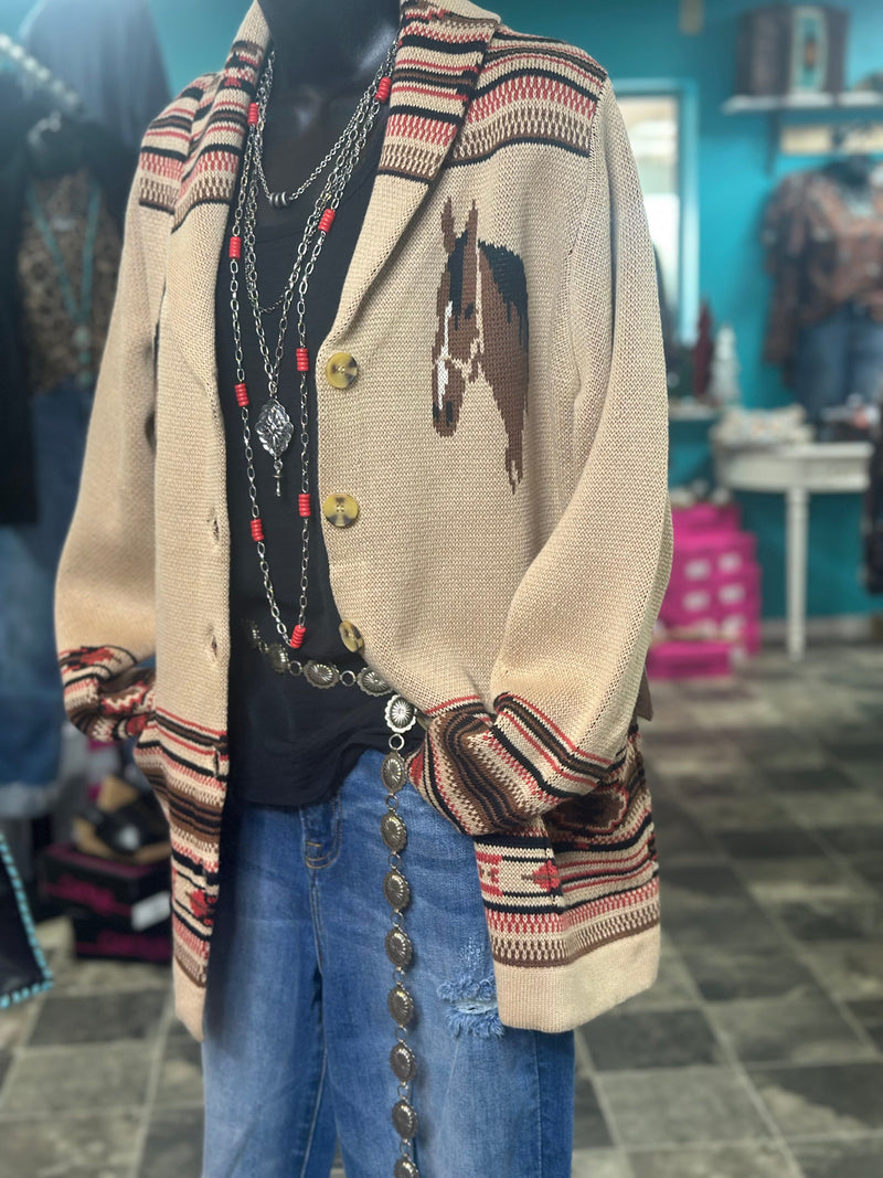 Shop Envi Me Cardigans and Kimonos The Tan Bozeman Vintage Horse Cardigan