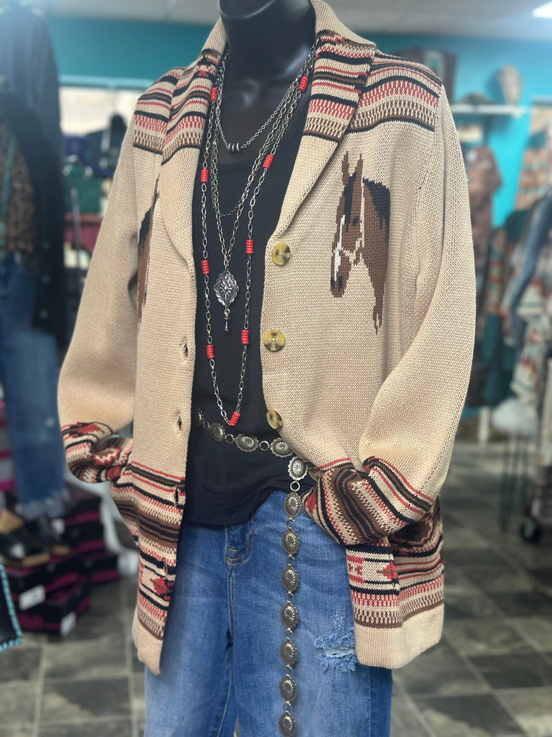Shop Envi Me Cardigans and Kimonos The Tan Bozeman Vintage Horse Cardigan