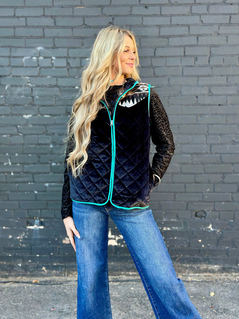 Shop Envi Me Outerwear The Telluride Black Velvet Aztec Vest