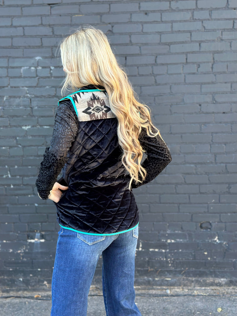 Shop Envi Me Outerwear The Telluride Black Velvet Aztec Vest