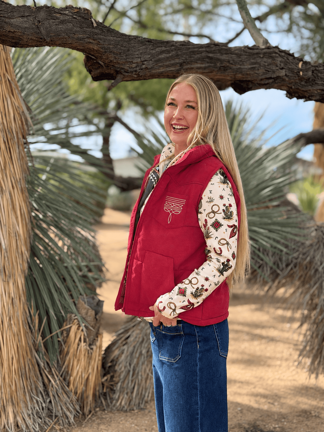 Shop Envi Me Outerwear The Telluride Red Embroidered Bootstitch Vest