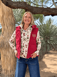 Shop Envi Me Outerwear The Telluride Red Embroidered Bootstitch Vest