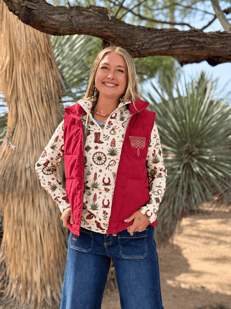 Shop Envi Me Outerwear The Telluride Red Embroidered Bootstitch Vest