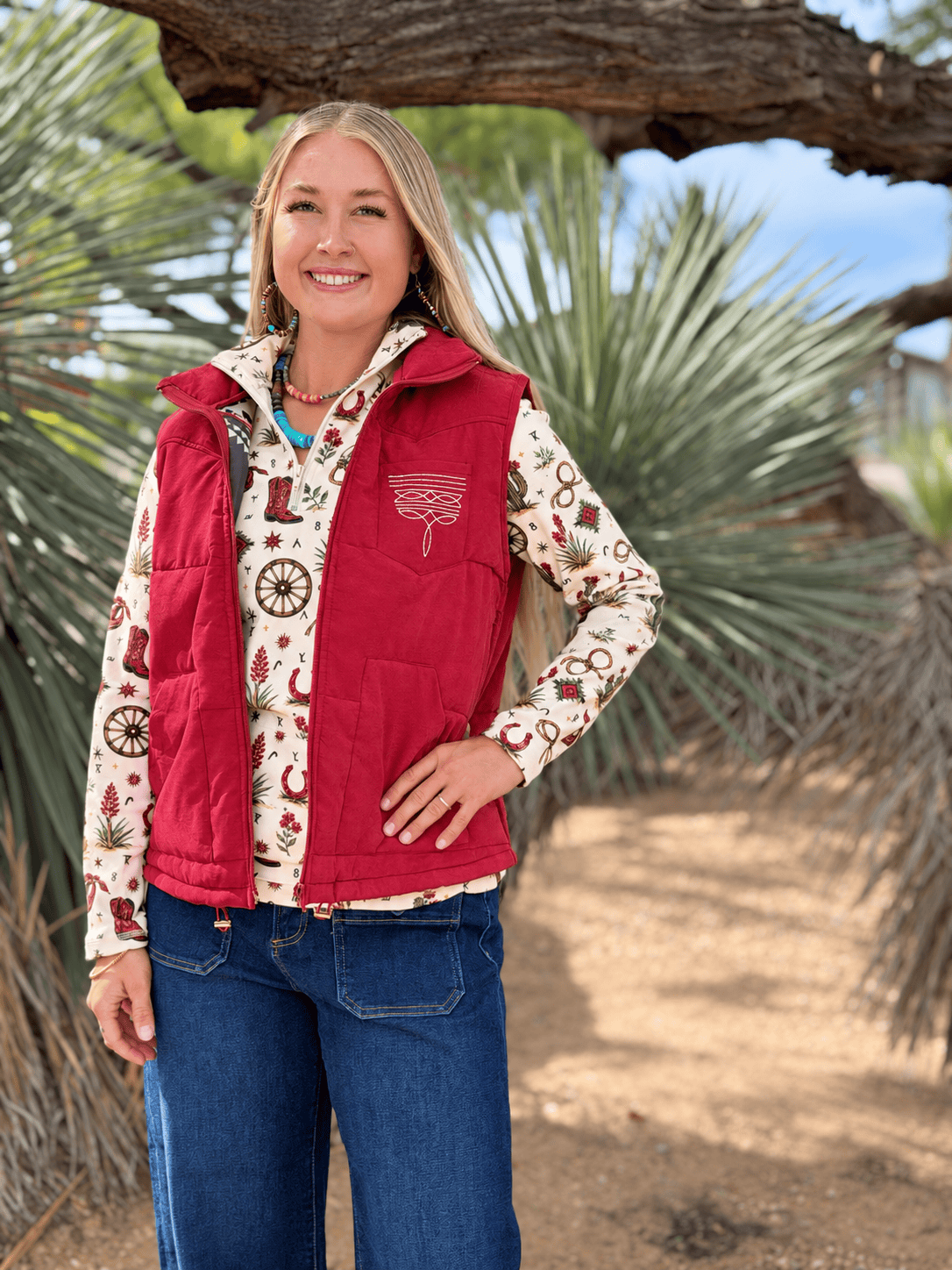 Shop Envi Me Outerwear The Telluride Red Embroidered Bootstitch Vest