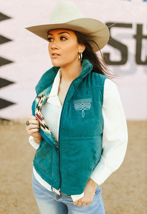 Shop Envi Me Outerwear The Telluride Turquoise Bootstitch Vest