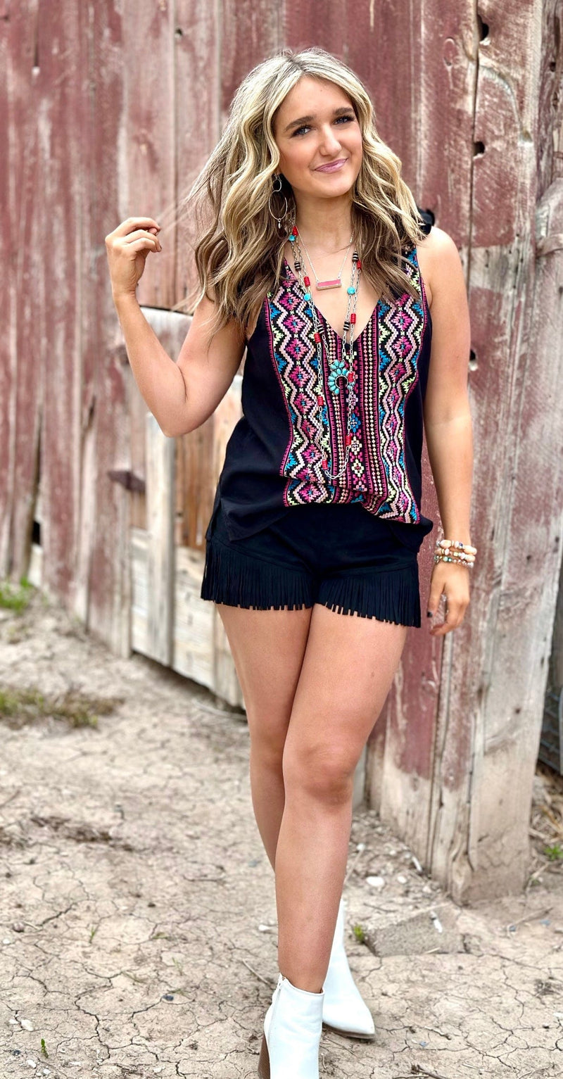 Shop Envi Me Tops and Tunics The Tetons Embroidered Tie Tank