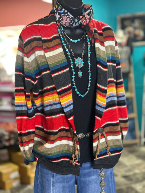 Shop Envi Me Cardigans and Kimonos The Tetons Serape Stripe Concho Sweater Cardigan
