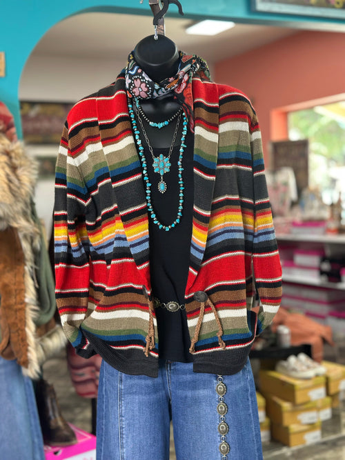 Shop Envi Me Cardigans and Kimonos The Tetons Serape Stripe Concho Sweater Cardigan