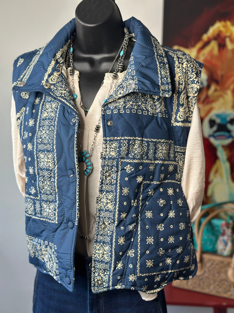 Shop Envi Me Outerwear The Think Fall Bandana Blue Vest