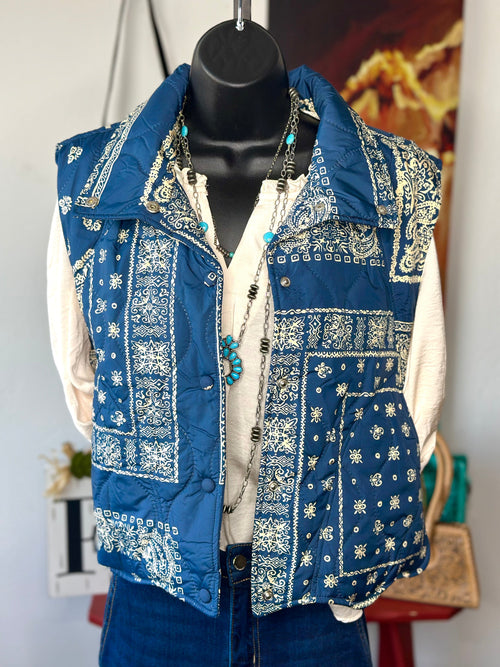 Shop Envi Me Outerwear The Think Fall Bandana Blue Vest