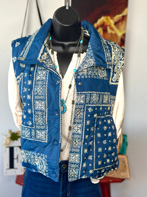 Shop Envi Me Outerwear The Think Fall Bandana Blue Vest