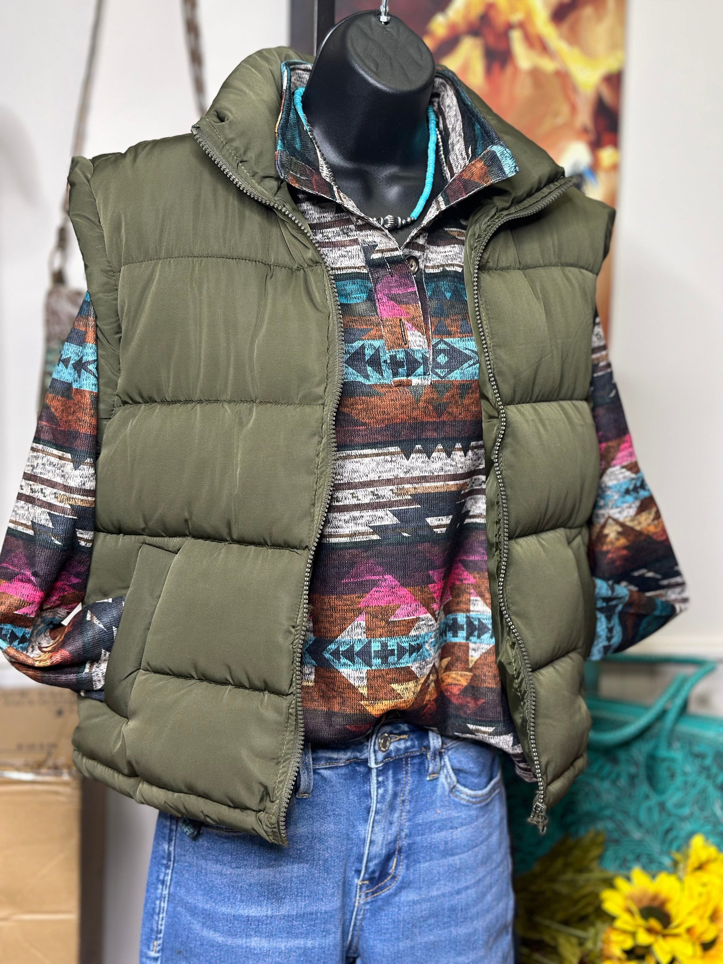 Olive puffer vest outlet