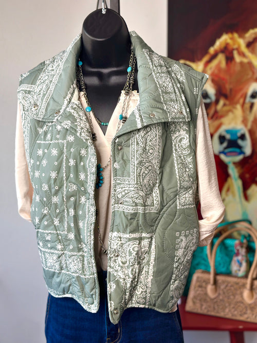 Shop Envi Me Outerwear The Think Fall Sage Green Bandana Vest
