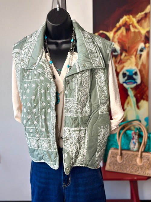 Shop Envi Me Outerwear The Think Fall Sage Green Bandana Vest