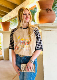 Shop Envi Me It's T-shirt Kinda Day The Three Amigos Gingham Sleeve Mineral Wash Top