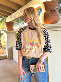 Shop Envi Me It's T-shirt Kinda Day The Three Amigos Gingham Sleeve Mineral Wash Top
