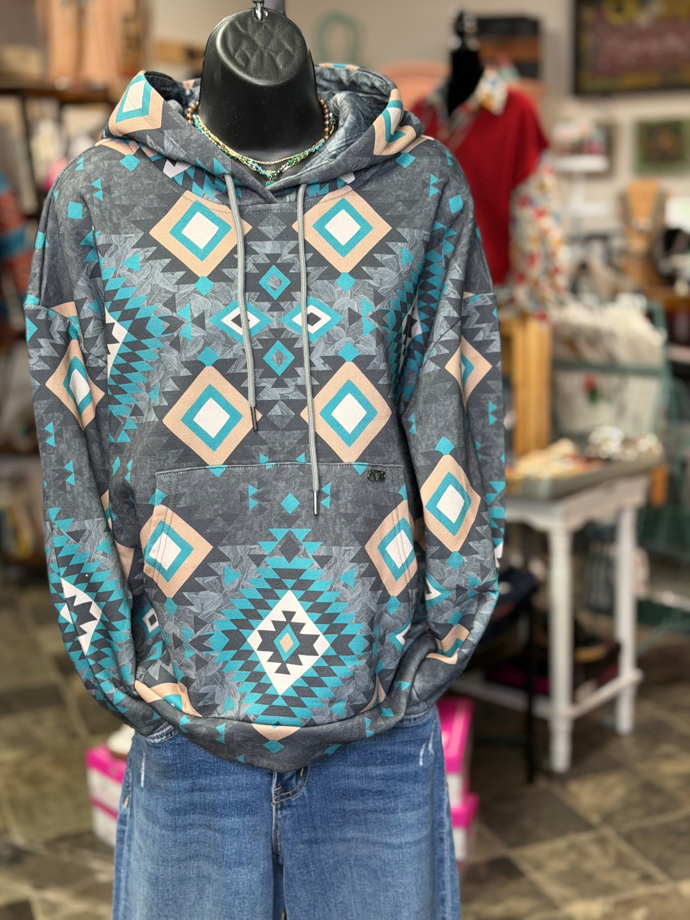 Shop Envi Me Cardigans and Kimonos The Tonya Turquoise Aztec Sweatshirt
