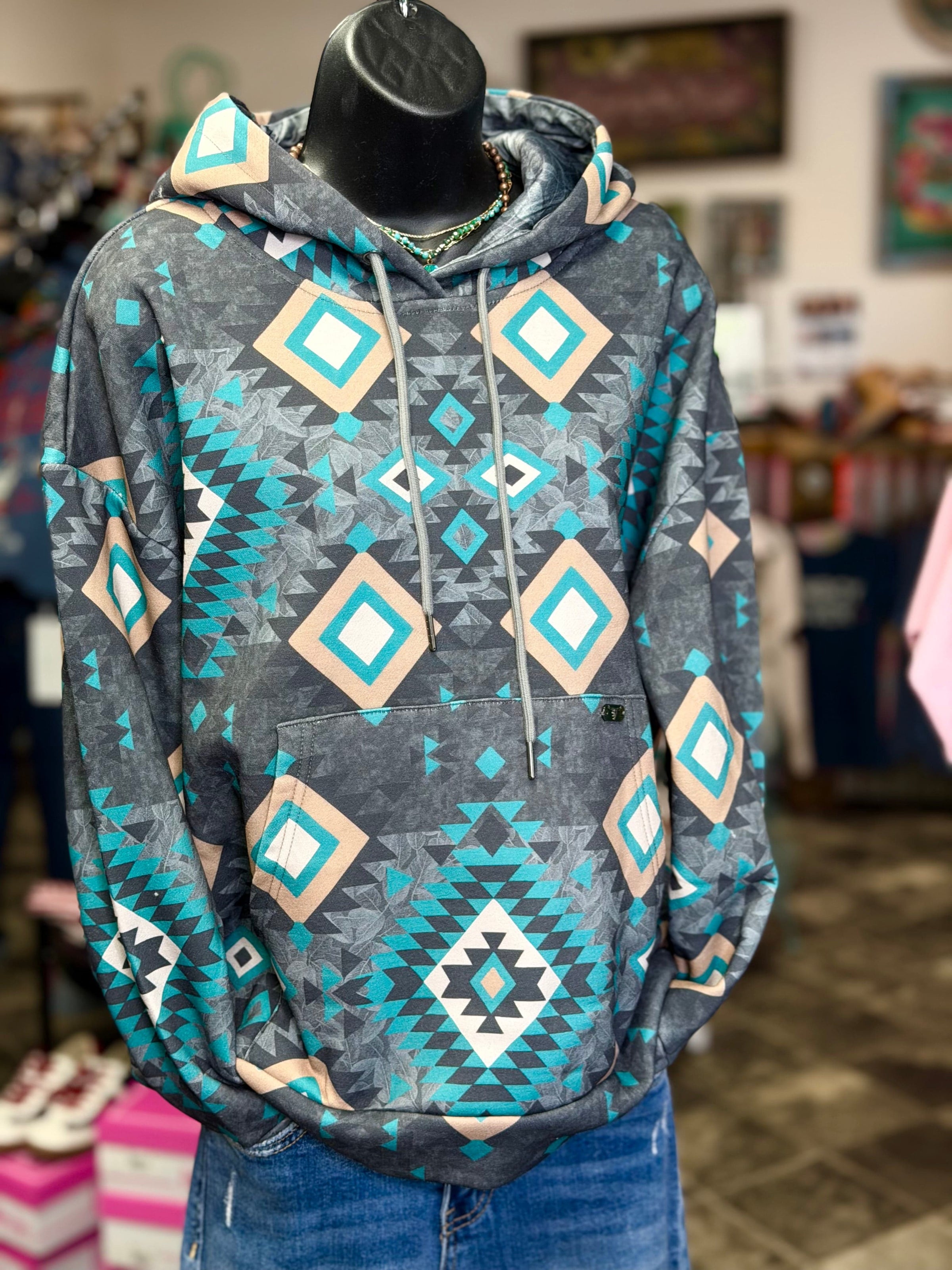 Shop Envi Me Cardigans and Kimonos The Tonya Turquoise Aztec Sweatshirt