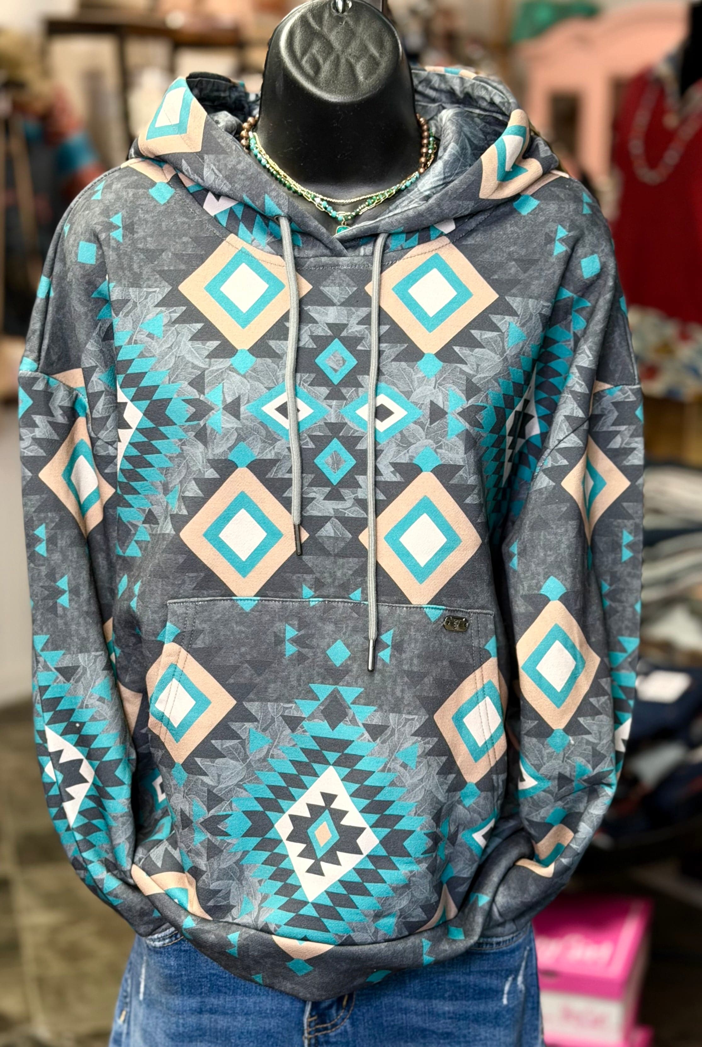Shop Envi Me Cardigans and Kimonos The Tonya Turquoise Aztec Sweatshirt
