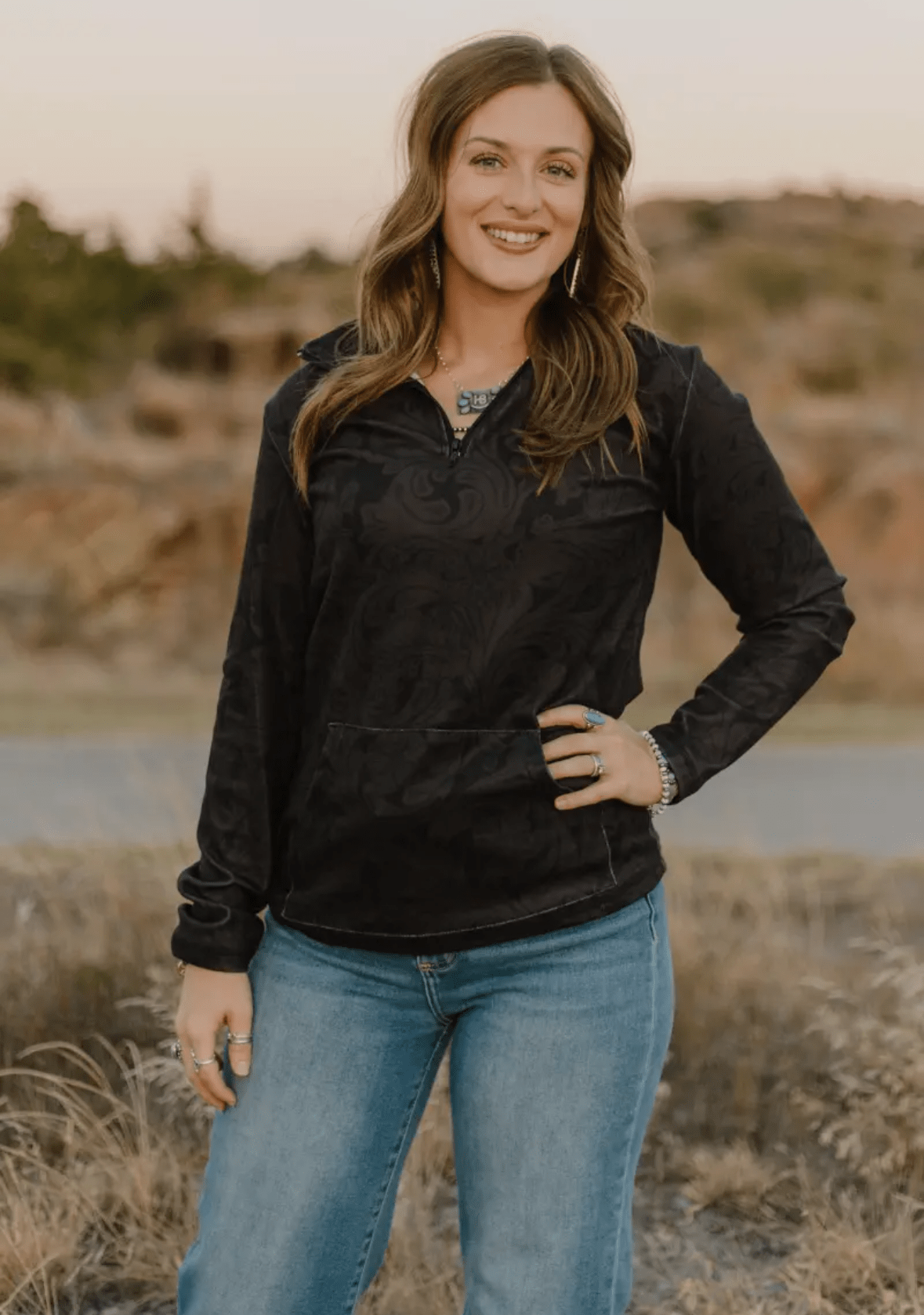 Shop Envi Me Tops and Tunics The Tooled In Black Quarter Zip Aztec Pullover