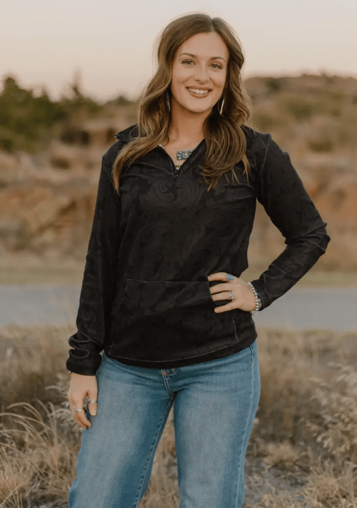 Shop Envi Me Tops and Tunics The Tooled In Black Quarter Zip Aztec Pullover