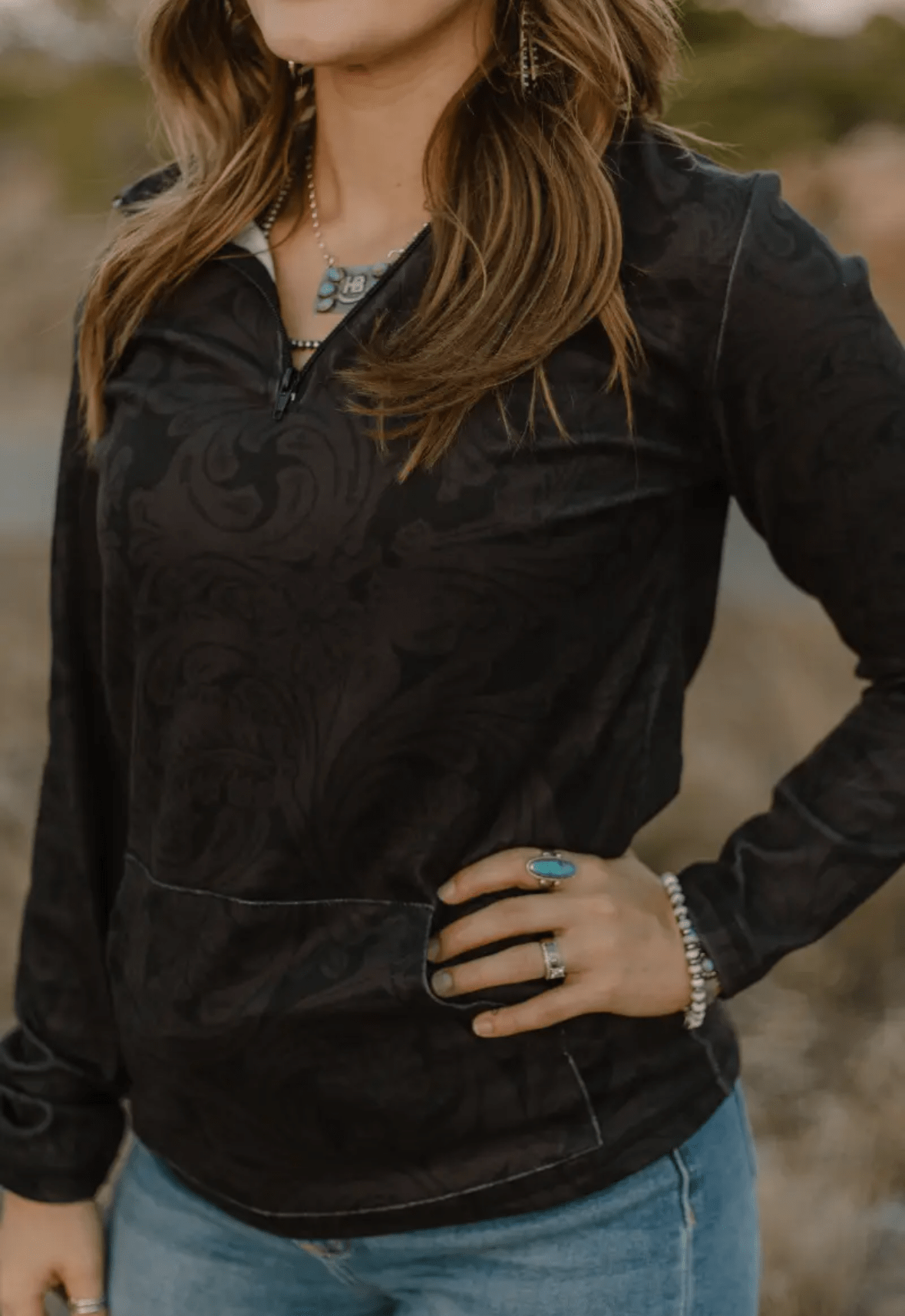 Shop Envi Me Tops and Tunics The Tooled In Black Quarter Zip Aztec Pullover