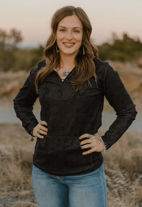 Shop Envi Me Tops and Tunics The Tooled In Black Quarter Zip Aztec Pullover