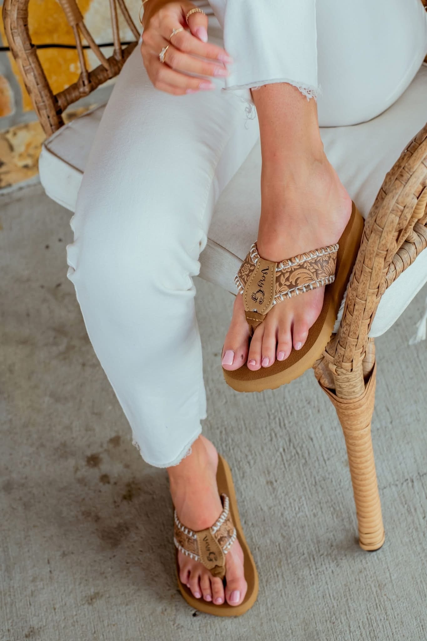 Yellow Box Footwear The Tooled in The Desert Western Whip Stitch Flip Flop