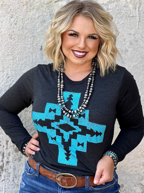 Shop Envi Me It's T-shirt Kinda Day The Turquoise Aztec Isabel Tribal Long Sleeve T