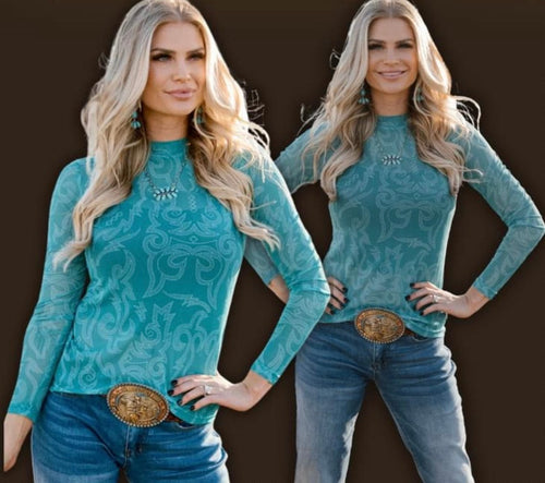 Shop Envi Me It's T-shirt Kinda Day The Turquoise Bootstitch Mesh Top