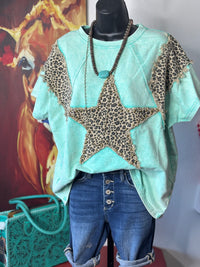 Shop Envi Me It's T-shirt Kinda Day The Turquoise Cheetah Star Studded Top